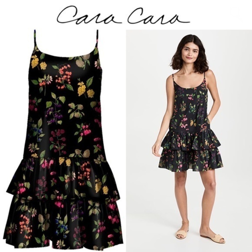 Cara Cara Tory Sleeveless Ruffle Dress In Botanical Allover Black in XS 395$